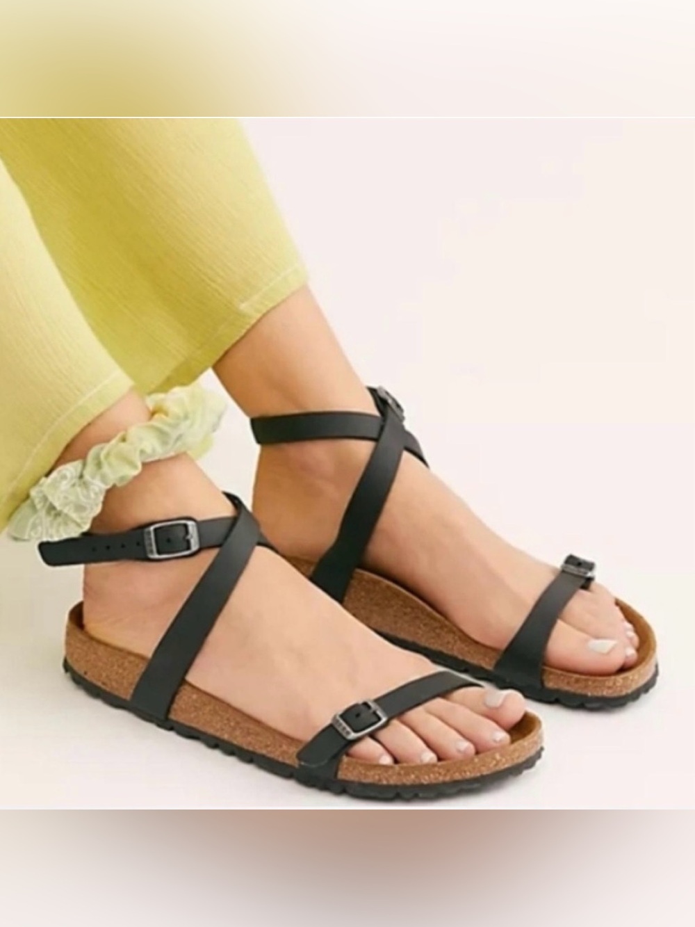 Birkenstock Black Strappy Cork Footbed Sandals - Women's